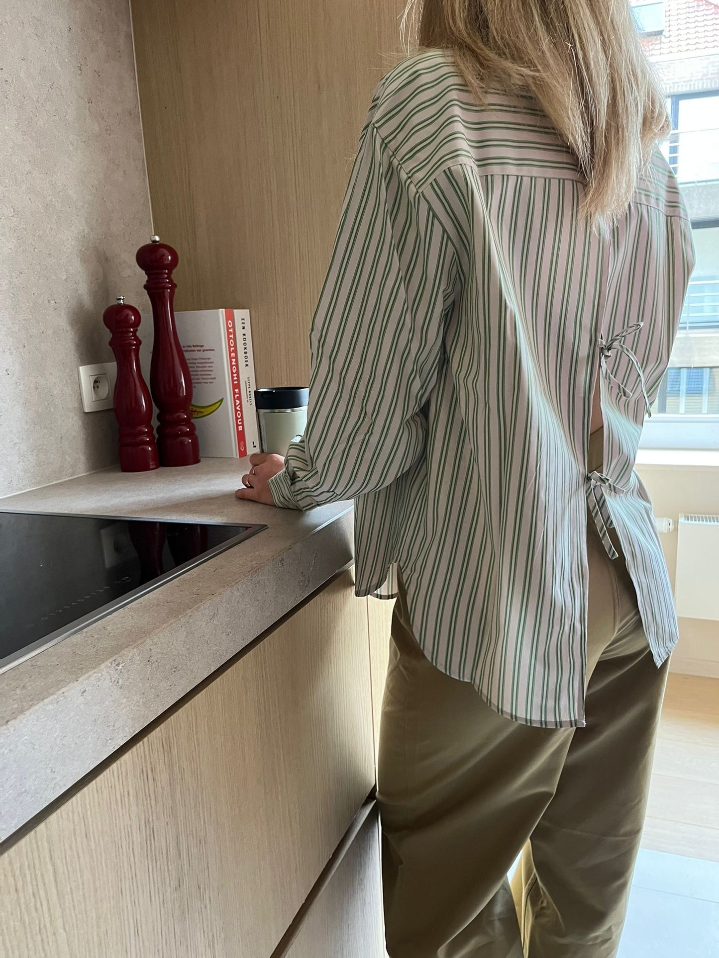 Melanie green striped shirt