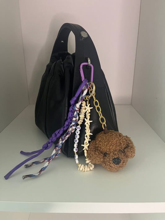 Pendant for bag - dog head - brown