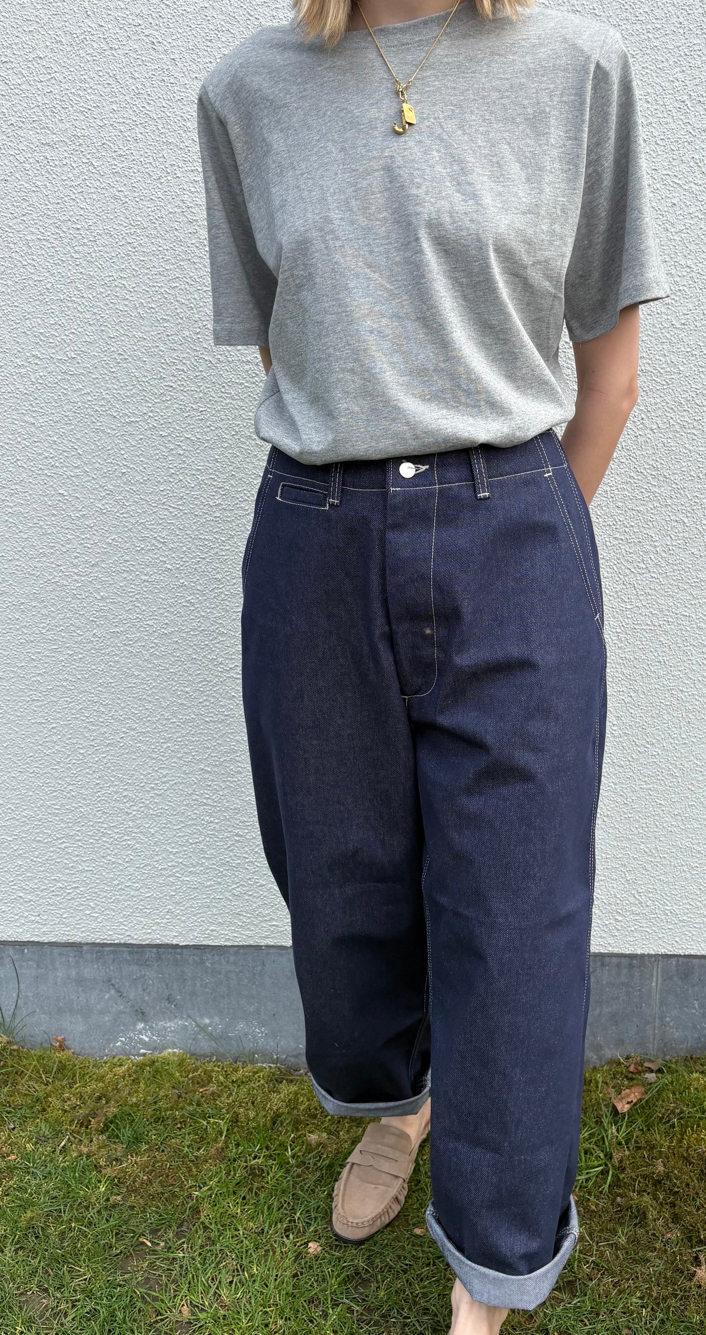 Stitched detail wide jeans