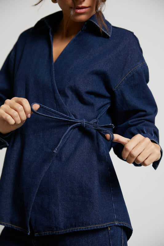 Roxie crossed denim blouse